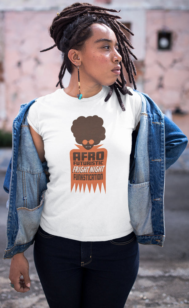 AfroFuturisticFrightNightFunkstication Women's White T-Shirt - Bat 1
